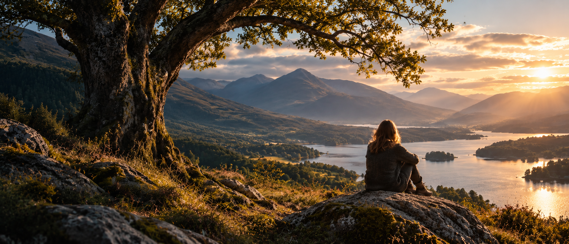 Warm lakeside landscape